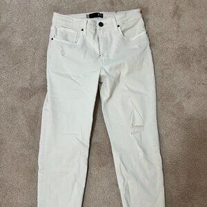 KUT from the Kloth Rachael High-Rise Fab AB Mom Raw Hem in Ecru Lightly Used